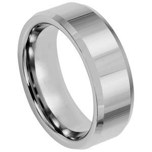 polished Tungsten  Wedding Band Ring beveled edge